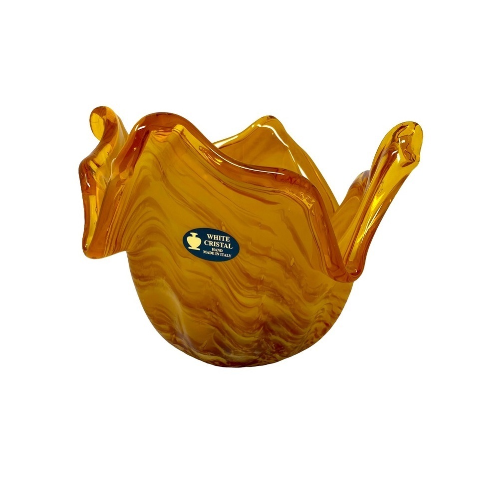 Murano | White Crystal | Golden Bowl | Hand Made | Size 10”x 8"